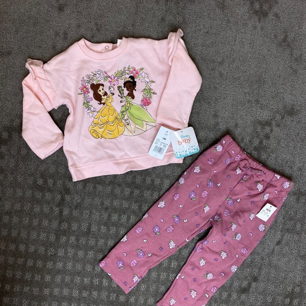 NWT Disney Baby Pink 2-Piece Princess Sweatsuit